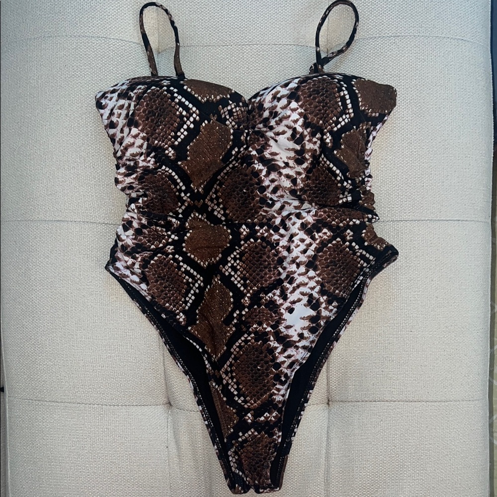Brown Snake Print One Piece Swimsuit